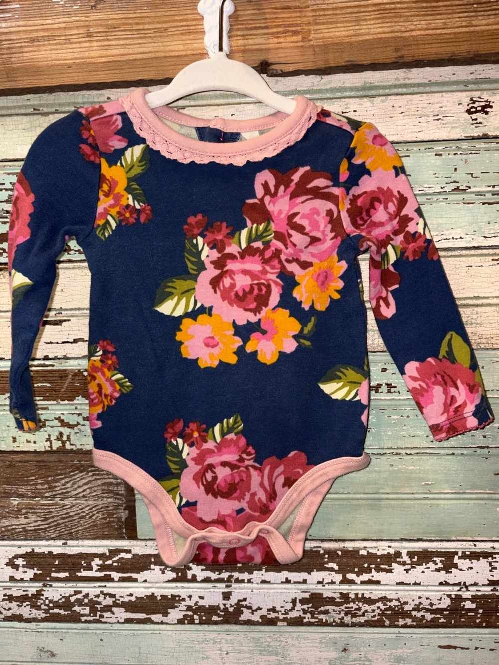 Matilda Jane Onesie baby Girls Floral Long Sleeve 1 Piece Bodysuit - Pink Trim
